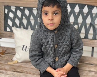 Grey Button-Up Knitted Kids, Baby, Toddler Sweater, Handmade with Love