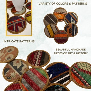 Kilim Coaster Set Fabric, Cloth, Authentic Turkish Kilim, Unique, Random HandSelected Assortment of Woven Coasters, Boho, Tribal Geometric image 6
