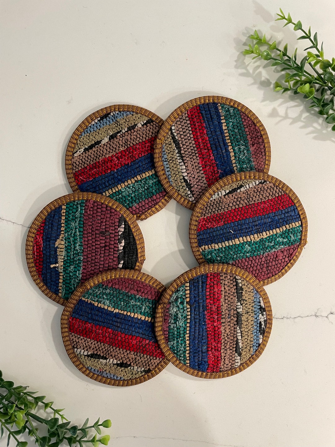 Kilim Coaster Set Fabric Cloth 6 Pieces, Unique Woven Fabric, Coasters