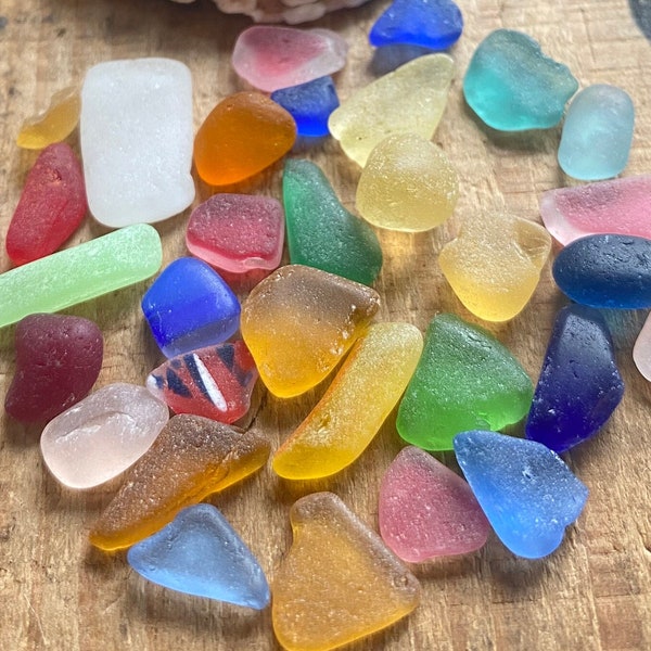 Tiny rare rainbow coloured sea glass pieces in sea shell  | jewelry supplies | crafts