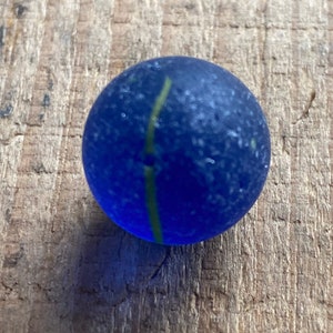 Sea glass marble cobalt blue with yellow line - scottish beach find