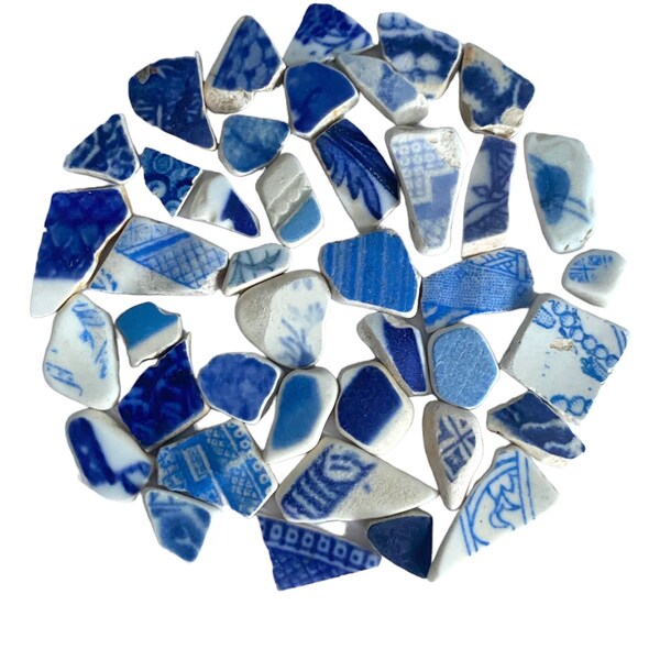 Sea pottery set   |  tiny pottery shards    | blue and white sea pottery shards | sea ceramic shards