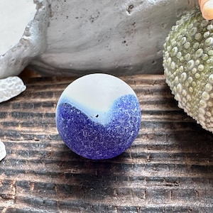 Scottish Sea Glass Marble: Cobalt Blue & White Milk Glass
