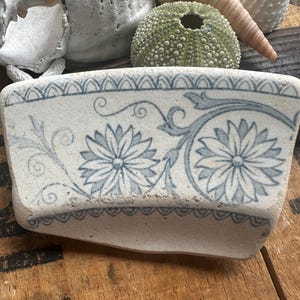 Scottish Beach Pottery Shard: Blue Floral Sea Ceramic