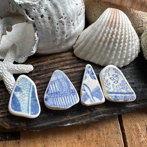 Blue and white floral beach pottery pieces | sea ceramic shards | jewellery making | crafts