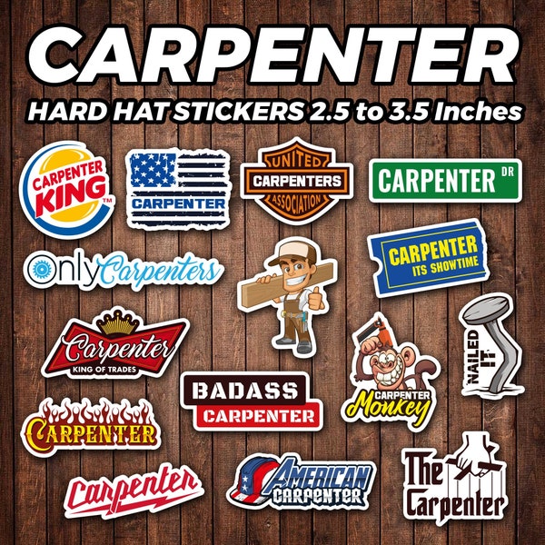 Carpenter Hard Hat Stickers 15 Pack Vinyl Waterproof Laminated High Quality Toolbox Water Bottle Carpentry