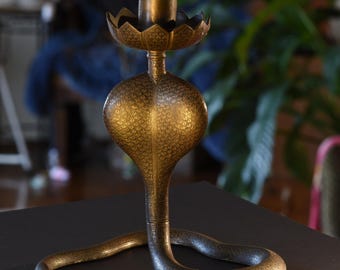 Antique Brass Cobra Snake Candle Stick Holder.