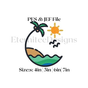 Beach View machine embroidery design instant download digital download pes and jef format only tropical embroidery designs summer embroidery