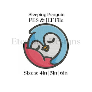 sleeping penguin downloadable machine embroidery design, embroidery designs for kids instant download pes and jef files only cute embroidery