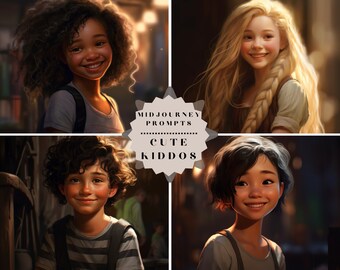 Invite de mi-journée : portrait d'enfant mignon, dessin animé réalisme filles et garçons, personnages de livres pour enfants, meilleure invite de mi-journée, personnalisable, art de l'IA