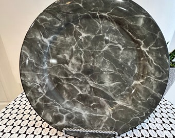 Marbled 2x large dinner plates| grey marbled fine porcelain dinner plates for 2