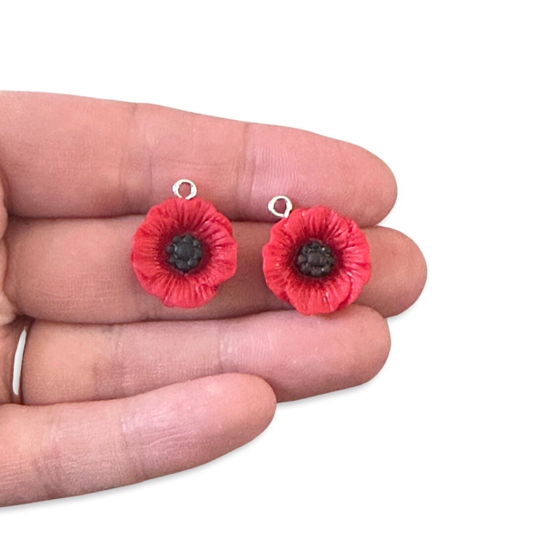 2pcs Red Poppy Charms Poppies Charm Etsy