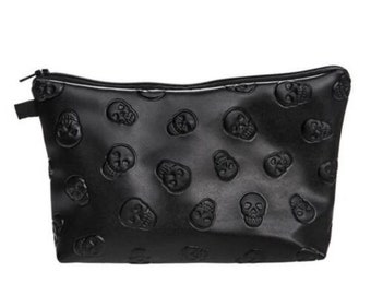 Black Embossed Skull Purse skull wristlet Makeup Bag