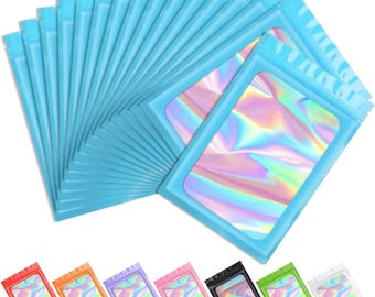 10pcs Holographic Mylar Smell Proof Bags - Resealable, 3x4.7 4x6, Waterproof, Non-Toxic, Food Grade
