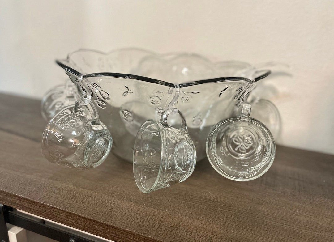 Vintage Punch Bowl Set, Anchor Hocking Savannah Pattern Etsy