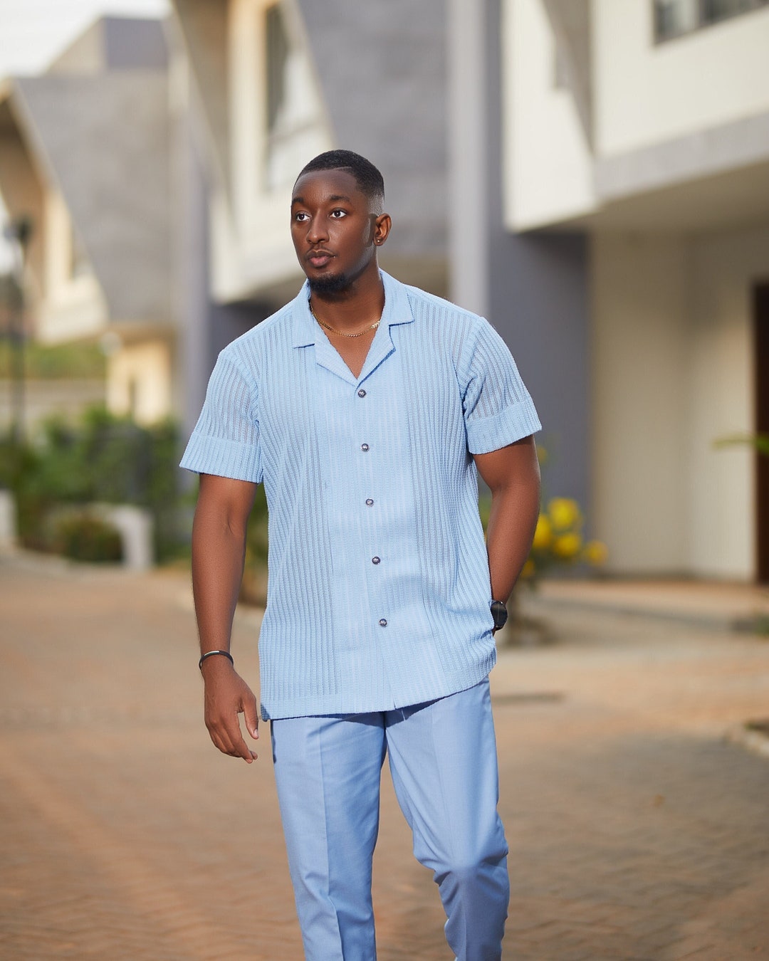 Men’s Teal Traditional Kaftan Set – Modern African Senator Outfit with Embroidered Detail main image 0