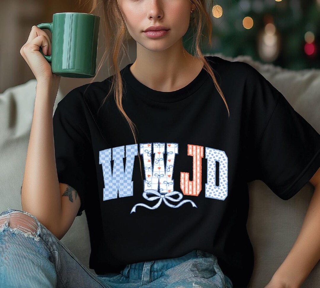 WWJD Christian Pastel Design, Floral Faith Shirt, Retro Gingham (png ...