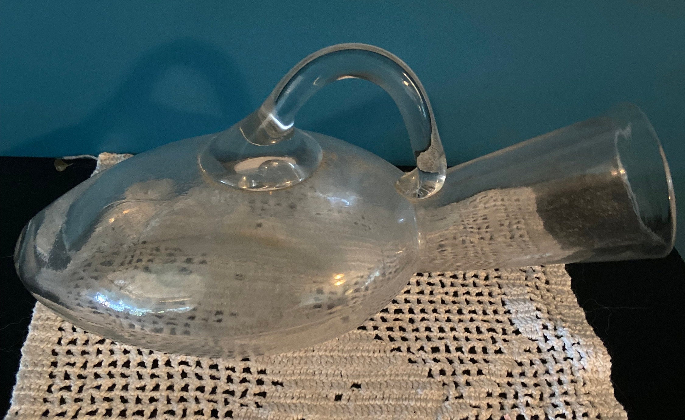 Antique Hospital Urinal clear glass, with handle medical, nursing