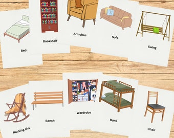 Editable Montessori Cards furniture Flash Cards Nomenclature FlashCards Pdf Printable Cards Montessori Toys preschool