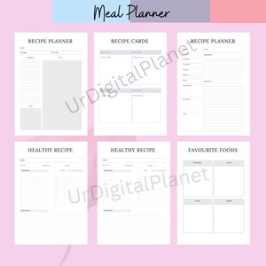 Digitale Mahlzeit Planer, Meal Prep, Meal Plan Vorlage, Einkaufsliste, Kücheninventar zum Ausdrucken