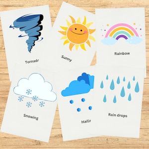 12 cartões meteorológicos montessori flashcards cartões pré-escolares arco-íris cartões educacionais para impressão download instantâneo