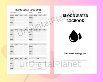 Blood Sugar Tracker Journal Printable, Blood Sugar Log Book PNG, Diabetic Log Book
