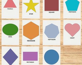 13 Shape Flash Cards, Geometric Shapes, Preschool Montessori Materials, Homeschool Printables, Pastel Boho Classroom Decor, DIGITAL DOWNLOAD