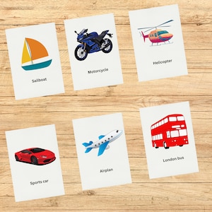 Printable Cards Montessori Cards • Flash Cards Nomenclature FlashCards Editable Pdf Transportation Car preschool