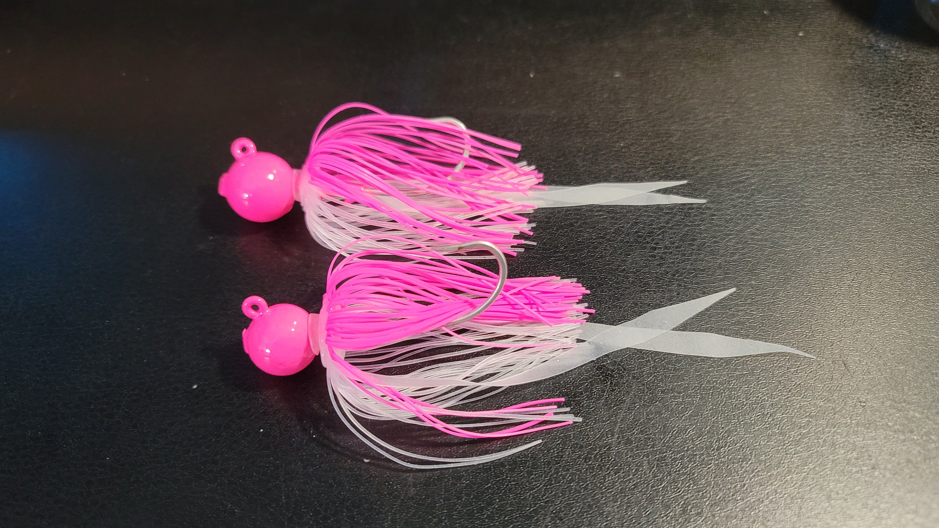 5x Round Head Jigs With Collar and Baitholder Barb and O'shaughnessy Hooks.  Perfect for Fluke, Sea Bass, Striped Bass 