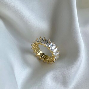 18k Gold Baguette Ring -Zirkon 925 Silber- Ehering- Eternity Ring- Statement Ring- Stapelring- GESCHENK FÜR SIE- Verlobungsring
