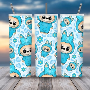 Labubu 20oz Tumbler with Lid | Cute Stainless Steel Travel Cup | Kawaii Hot Cold Cup Gift | Anime Character Tumbler
