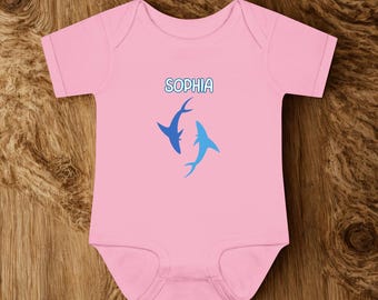 Blue Shark Silhouette Baby Onesie | Personalized