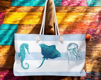 Marine Life Beach Bag | Ocean Life Pattern Tote