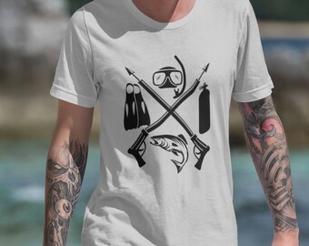 Men&#39;s Spearfishing T-Shirt, Scuba Diver Shirt, Gift for Diver, Scuba Diving T-Shirt, Spear Fishing, Men&#39;s Dive Shirt
