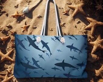 Shark Silhouette Weekender Bag | Ocean Shark Pattern Tote