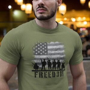 Freedom American Flag Soldiers T-Shirt, Memorial Day Gift, Veteran Gift Idea, Soldier, American Soldier, Gift for Veterans, Men&#39;s T-Shirts