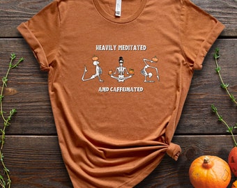Fall Shirt, Halloween Shirt, Women&#39;s T-Shirt, Funny fall T-Shirt, Pumpkin Fall Shirt, Fall Coffee Shirt, Halloween Skeleton Yoga Shirt