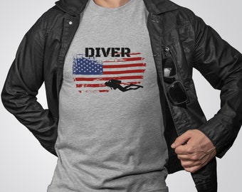 Scuba Diving T-Shirt, Gift for Diver, Scuba Diver Shirt, Diver, Ocean Lover, American Flag Diver Shirt, Gift Idea for Diver, Scuba
