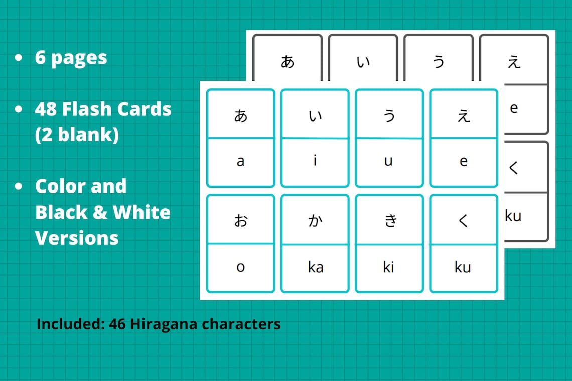 Japanese Hiragana Flash Cards Printable PDF Etsy