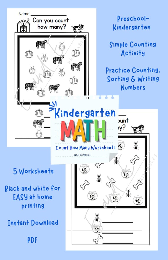 5 kindergarten math worksheets preschool 1st gr math etsy