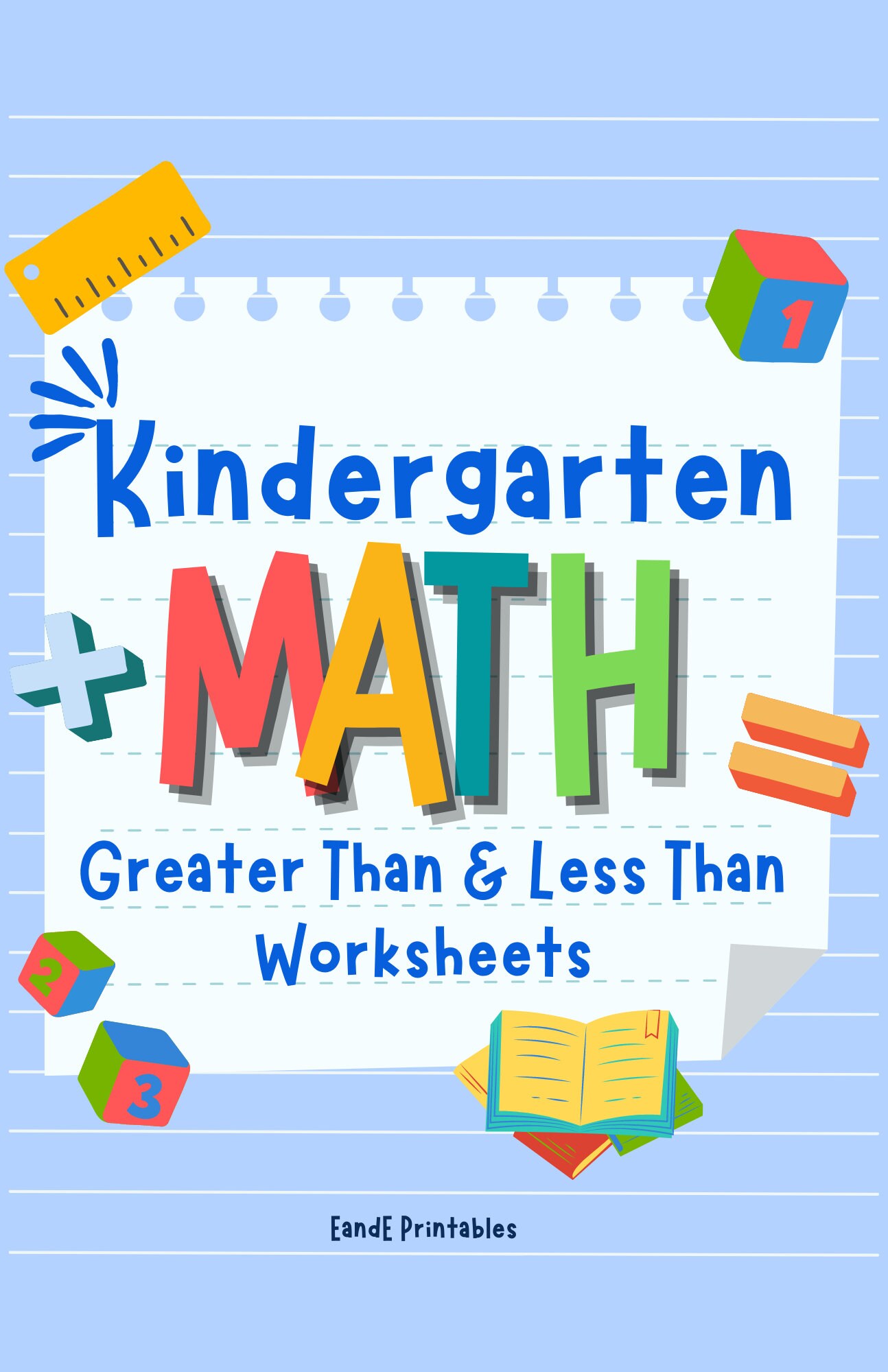 8 Kindergarten Math Worksheets | Preschool-1st Gr. Math | Instant download PDF | Black and white | Easy Printing | Greater Than Less Than