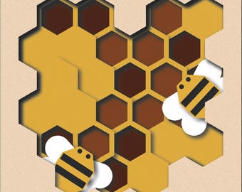 Caja de sombras de abeja y panal: Plantilla SVG de corte de papel en capas 3D (descarga digital)