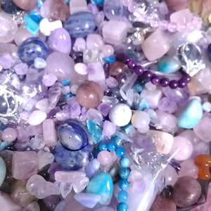 Crystal Confetti *Spring* HQ & regular crystal tumbles, carvings, pendants, chips, bracelets. Sodalite, Amethyst, rose quartz, flower agate