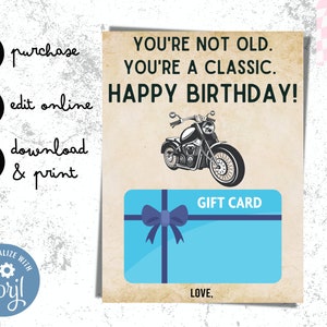 Cadeau d'anniversaire personnalisé • Téléchargement numérique Papa Oncle Grand-père Ami Cousin Titulaire de la carte cadeau • Moto • Carte d'anniversaire pas vieille, juste classique
