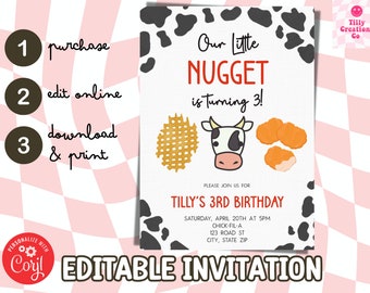 Chicken Nugget Cow Print Birthday Invitation (Digital Download)