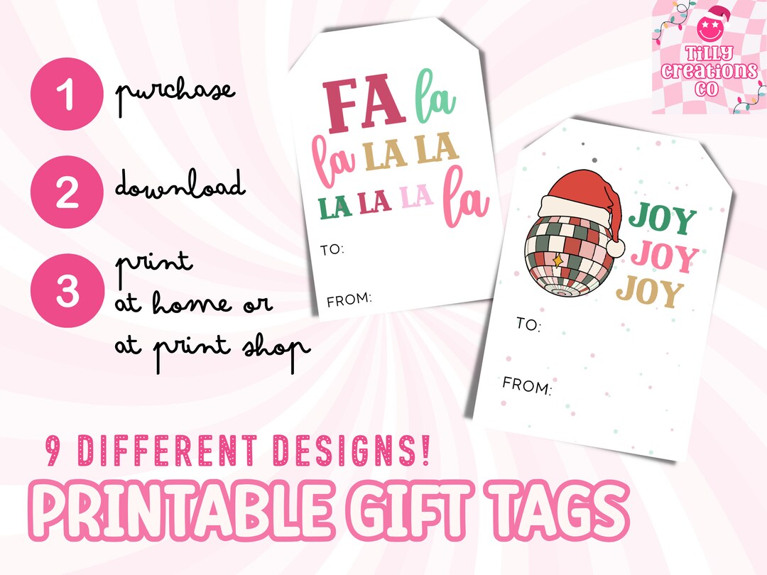 Pink Holiday Gift Tags • Printable Digital Download Coffee Tea Wine ...