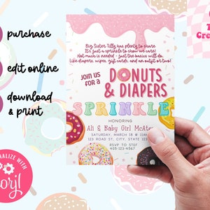 Donuts & Diapers Baby Sprinkle Invitation: Colorful Party Invite (Digital Download)