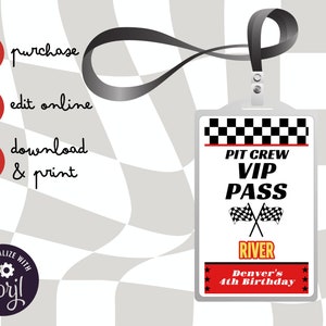 Custom Race Car Pit Crew Crew Chief Birthday Party Favors • Instant Digital Download Template Personalized • Lanyard Inserts NASCAR Party