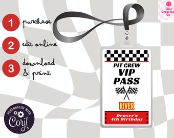 Custom Race Car Birthday Party Lanyard Inserts (Digital Download)