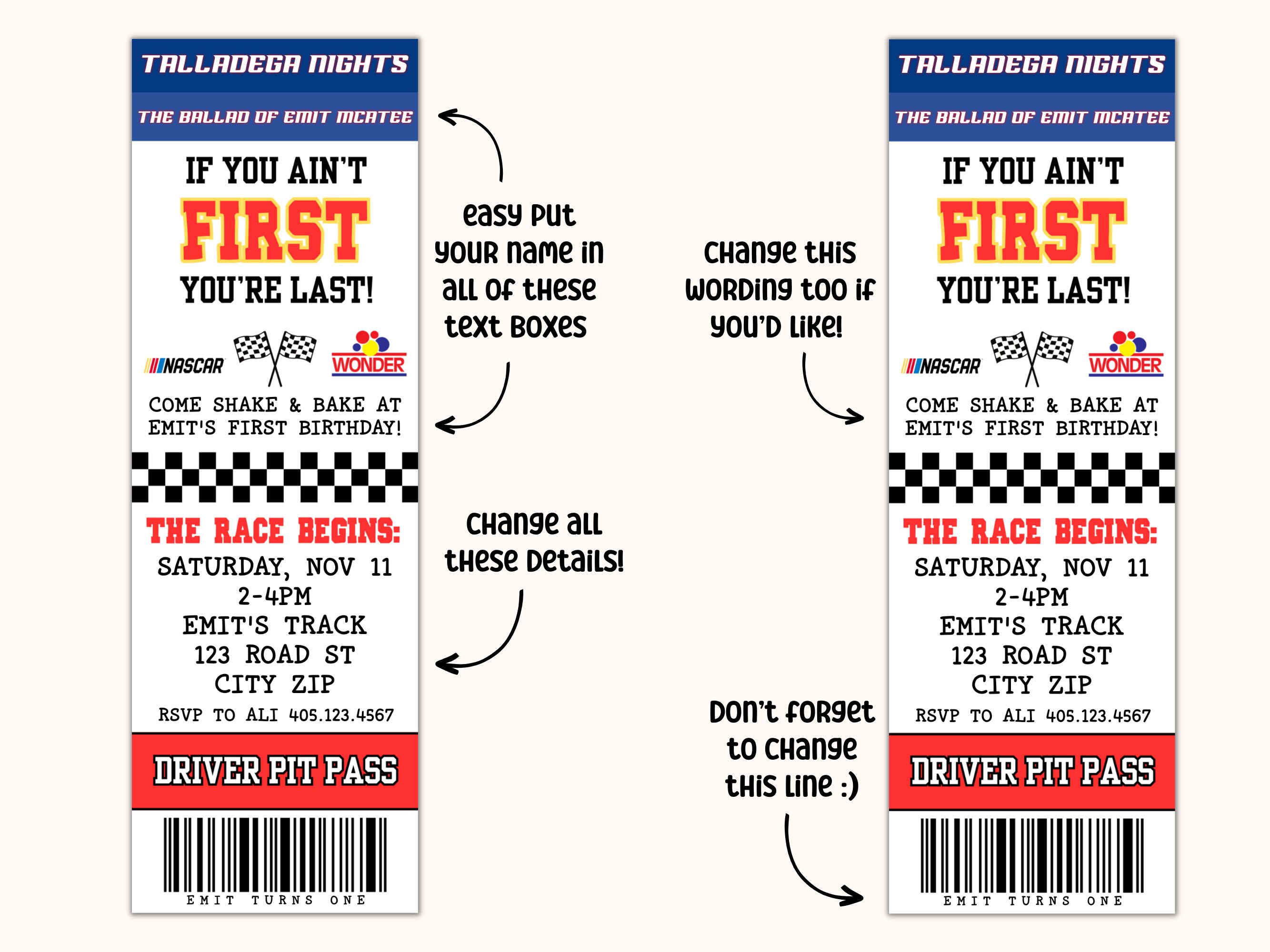 Custom Talladega Nights 1st Birthday Party Invite Digital - Etsy